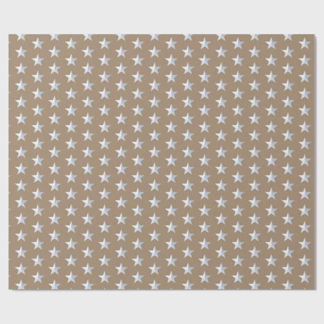 Rustic Kraft Silver Stars Wrapping Paper (Flat)