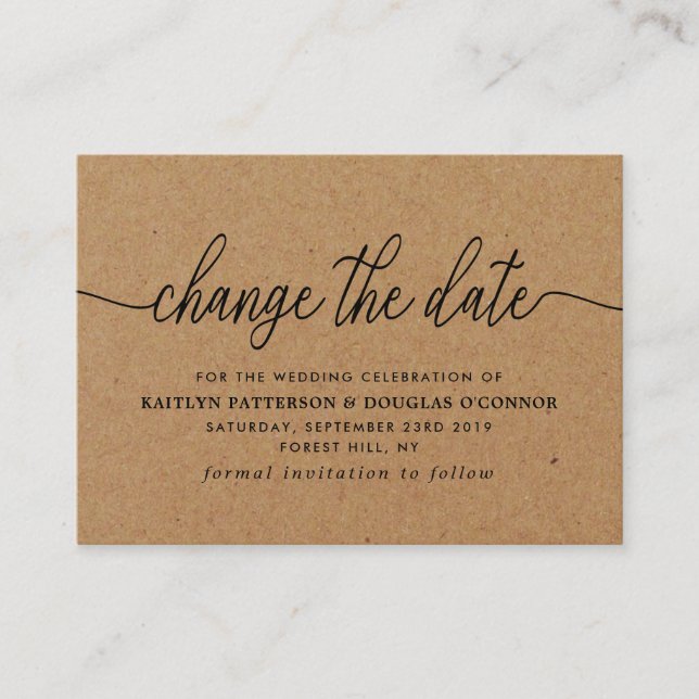 Rustic Kraft Simple Script Change The Date Enclosure Card (Front)