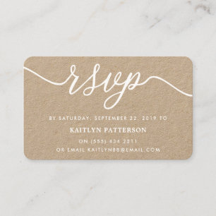 Rustic Kraft Simple Script RSVP Business Card