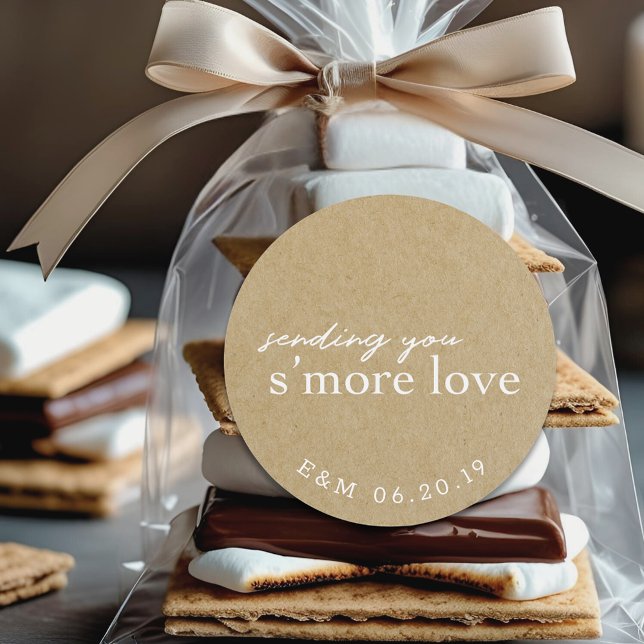 Rustic Kraft S'more Love Wedding Smores Favour Classic Round Sticker (Creator Uploaded)