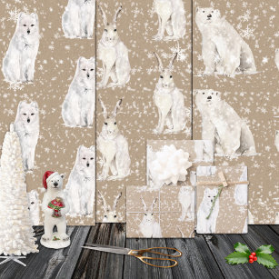 Rustic Kraft Snowy Winter Arctic Animals Wrapping Paper Sheet