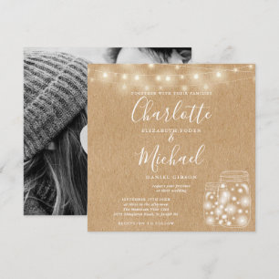 Rustic Kraft String Light Mason Jar Wedding Photo Invitation