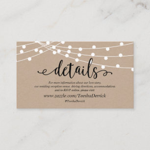 Rustic kraft string light, Wedding Details website Enclosure Card