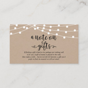 Rustic kraft string lights, A note on gifts Enclosure Card
