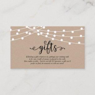 Rustic kraft string lights, A note on gifts Enclosure Card