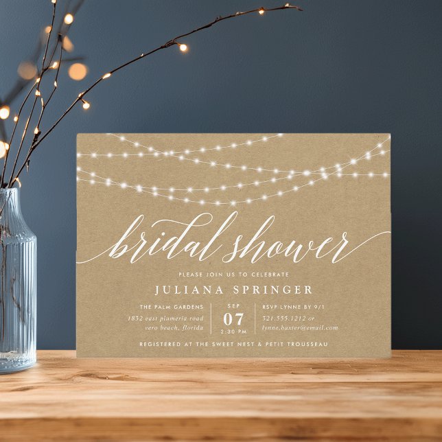 Rustic Kraft String Lights Bridal Shower Invitation (Creator Uploaded)