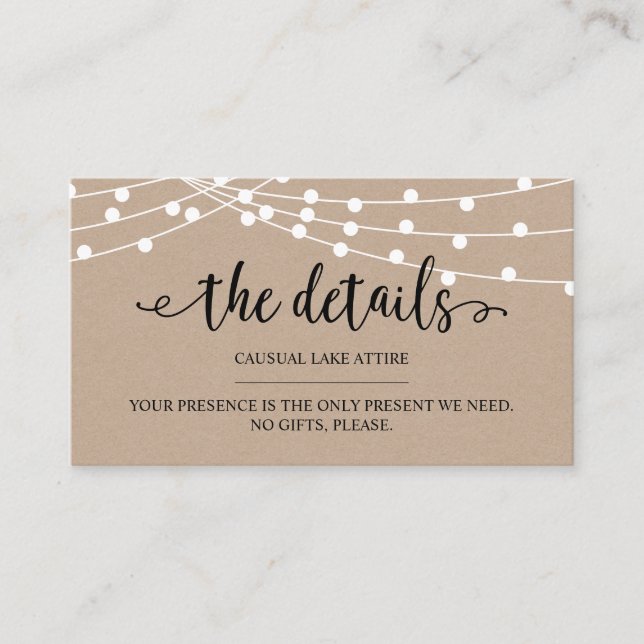 Rustic kraft string lights, Our Details, website E Enclosure Card (Front)