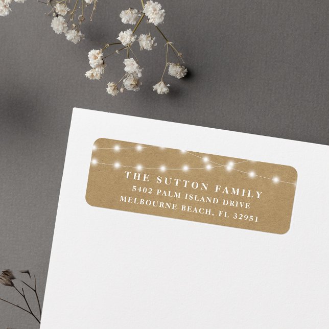 Rustic Kraft String Lights Return Address (Creator Uploaded)