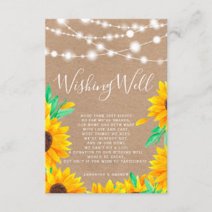 Rustic kraft string lights sunflowers wishing well enclosure card