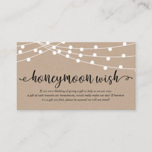 Rustic kraft string lights, Wedding Honeymoon Fund Enclosure Card