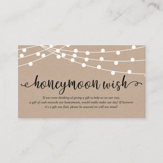 Rustic kraft string lights, Wedding Honeymoon Fund Enclosure Card (Front)