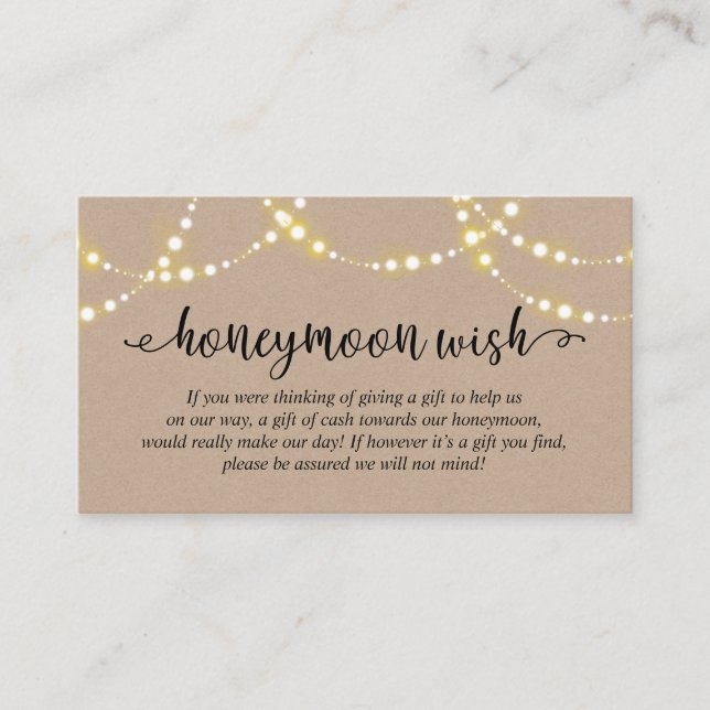 Rustic kraft string lights, Wedding Honeymoon Fund Enclosure Card (Front)