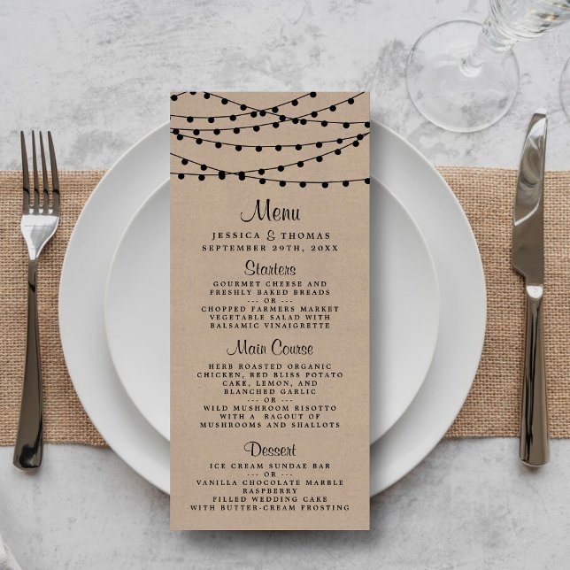 Rustic Kraft String Lights Wedding Menu (Creator Uploaded)