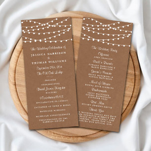 Rustic Kraft String Lights Wedding Program