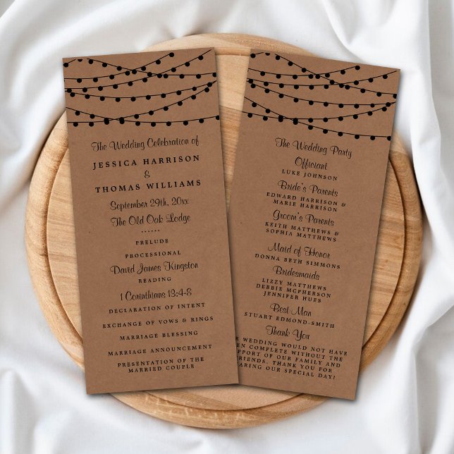 Rustic Kraft String Lights Wedding Program (Creator Uploaded)