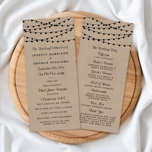 Rustic Kraft String Lights Wedding Program