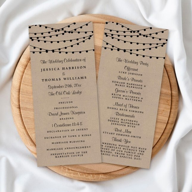 Rustic Kraft String Lights Wedding Program (Creator Uploaded)