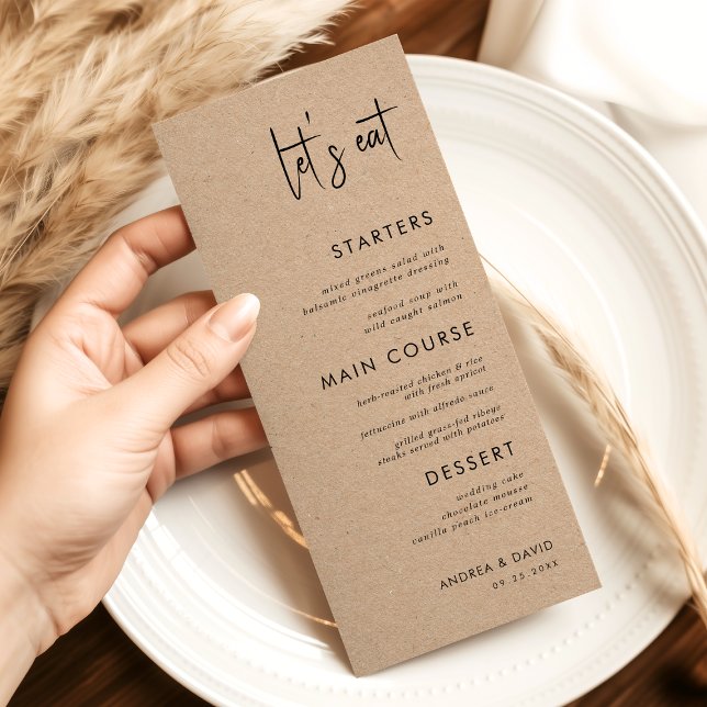 Rustic Kraft Style Let's Eat Script Simple Wedding Menu (Creator Uploaded)