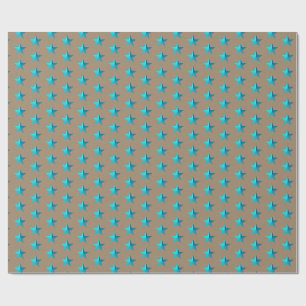 Rustic Kraft Turquoise Blue Stars Wrapping Paper