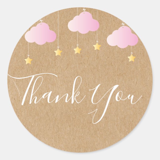 Rustic kraft twinkle sprinkle baby shower pink classic round sticker (Front)
