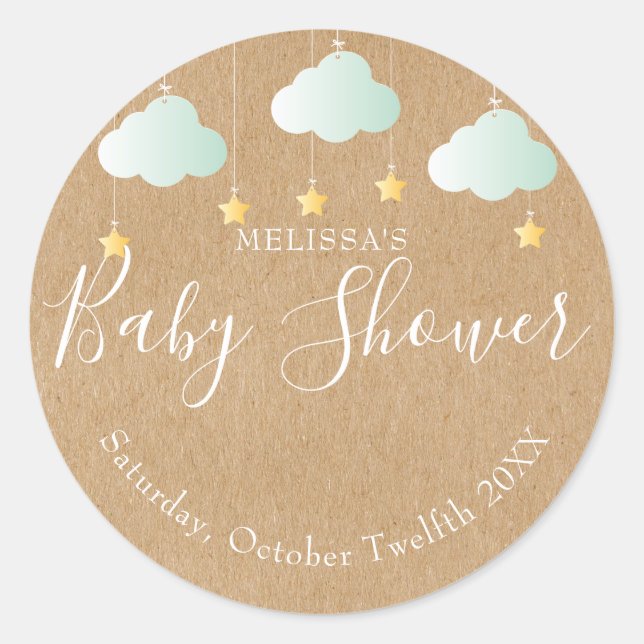 Rustic kraft twinkle twinkle baby shower classic round sticker (Front)