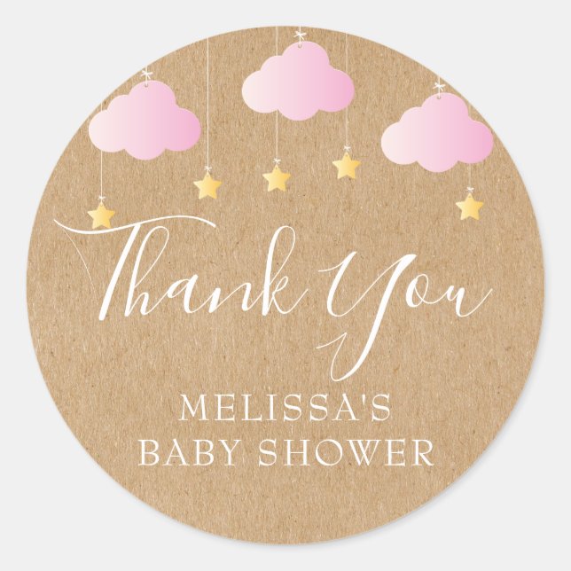 Rustic kraft twinkle twinkle baby shower pink classic round sticker (Front)