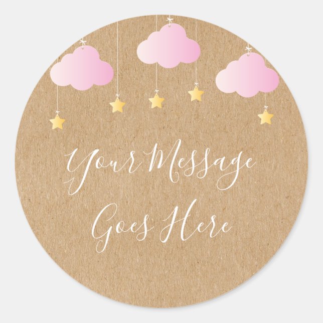 Rustic kraft twinkle twinkle baby shower pink classic round sticker (Front)