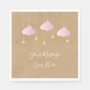 Rustic kraft twinkle twinkle baby shower pink napkin