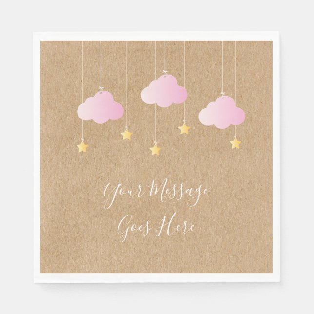 Rustic kraft twinkle twinkle baby shower pink napkin (Front)