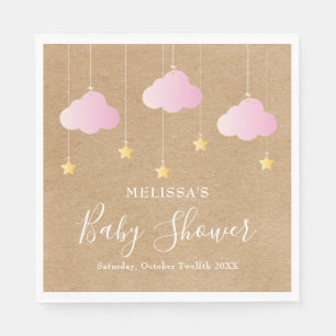 Rustic kraft twinkle twinkle baby shower pink napkin