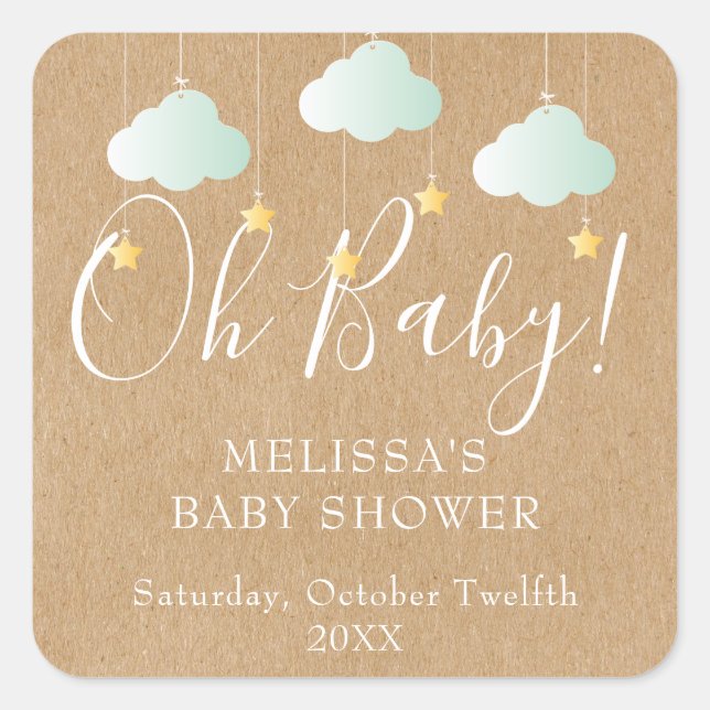 Rustic Kraft Twinkle Twinkle Oh Baby baby shower Square Sticker (Front)