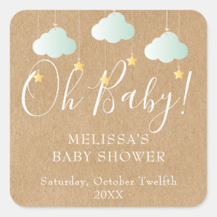 Rustic Kraft Twinkle Twinkle Oh Baby baby shower Square Sticker