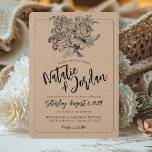 Rustic Kraft Vintage Floral Boho Botanical Wedding Invitation<br><div class="desc">Personalize this unique and elegant brown rustic kraft and black vintage floral all-in-one rounded corners wedding invitation featuring a simple botanical flower bouquet illustration and script typography over a boho rustic kraft background on the front, and a floral frame on the back with QR code and wedding website for your...</div>