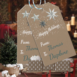 Rustic Kraft Vintage Star Ornaments Snowfall Gift Tags