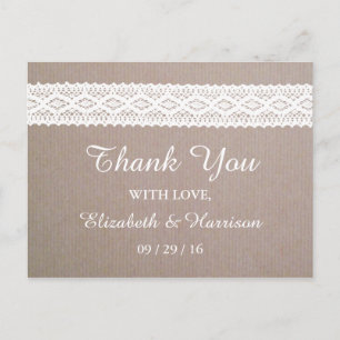 Rustic Kraft & Vintage White Lace Wedding Postcard