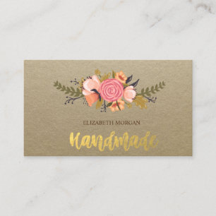 Rustic , Kraft, Watercolor Flower Business Card