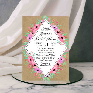 Rustic Kraft Watercolor Flowers Bridal Shower Invitation