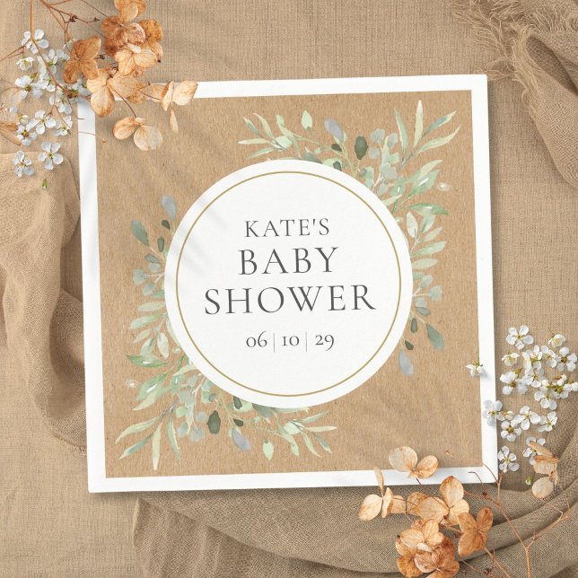 Rustic Kraft Watercolor Greenery Baby Shower Napkin (Rustic Kraft Watercolor Greenery Baby Shower Napkins)