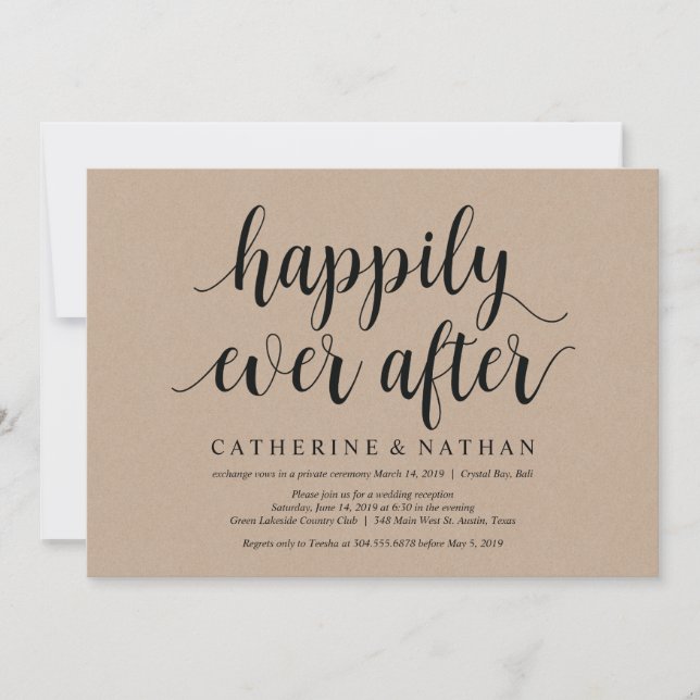 Rustic Kraft Wedding Elopement Reception Invites (Front)