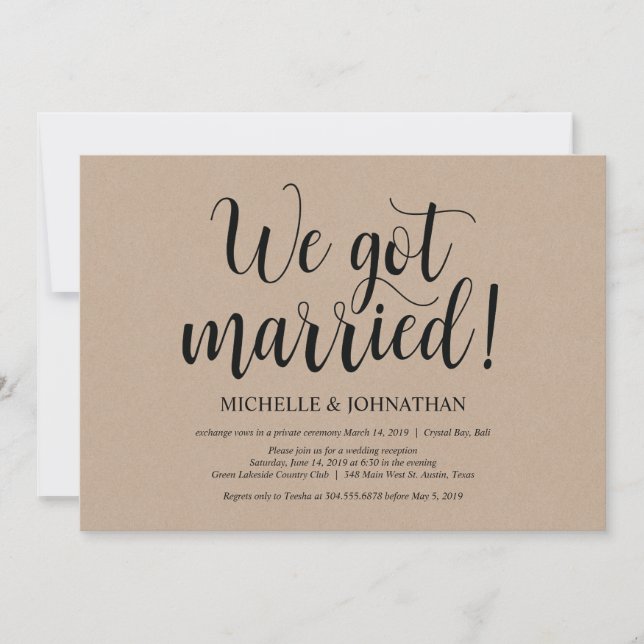 Rustic Kraft Wedding Elopement Reception Invites (Front)