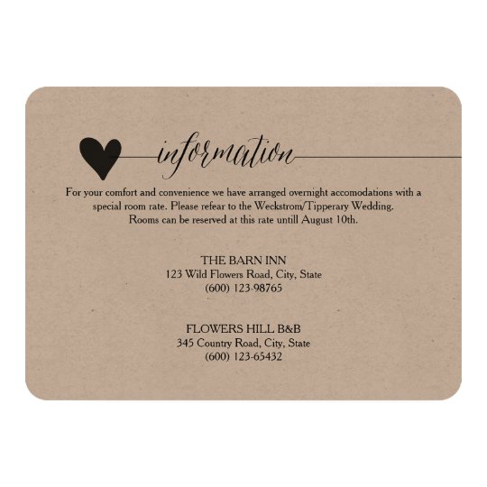 Rustic Kraft Wedding enclosure, heart calligraphy Card