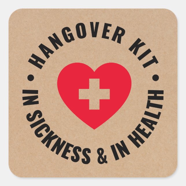 Rustic Kraft Wedding Hangover Recovery Kit  Classi Square Sticker (Front)