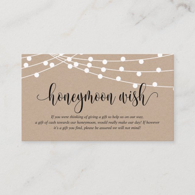 Rustic kraft, Wedding Honeymoon Fund or Wish Enclosure Card (Front)