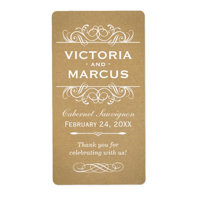 Rustic Kraft Wedding Monogram Wine Bottle Favour (Front)