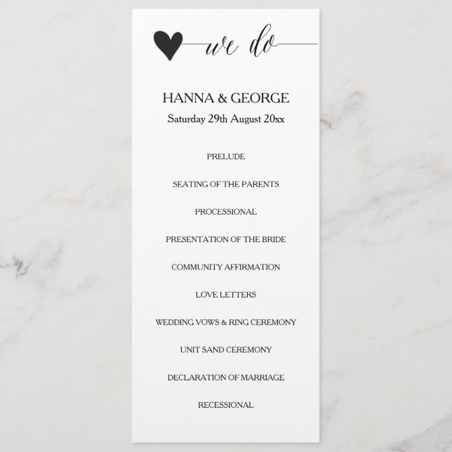 Rustic kraft wedding program heart calligraphy (Front)