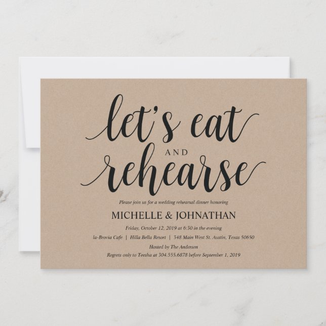 Rustic Kraft Wedding Rehearsal Dinner Invites (Front)