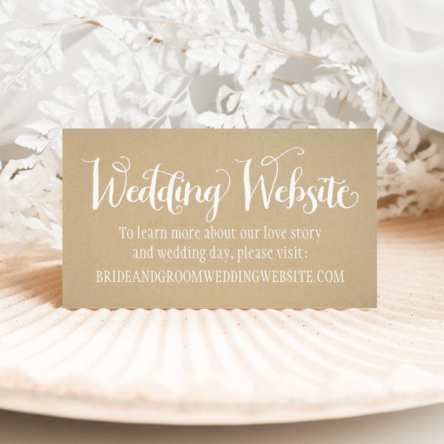Rustic Kraft Wedding White Script Website Enclosure Card (Creator Uploaded)