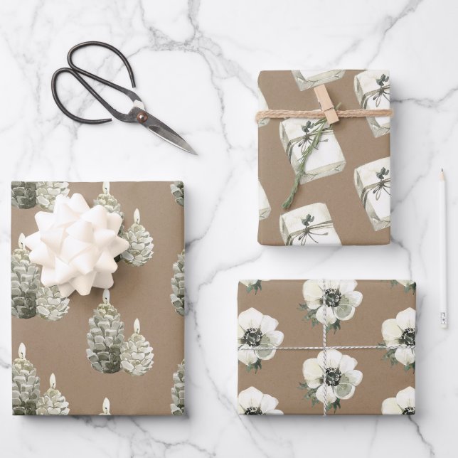 Rustic Kraft White Holiday Decor Wrapping Paper Sheet (Front)