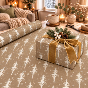 Rustic Kraft White Woodland Sparse Spruce Tree Wrapping Paper