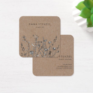 Rustic Kraft Wildflowers Floral Square Biz Card